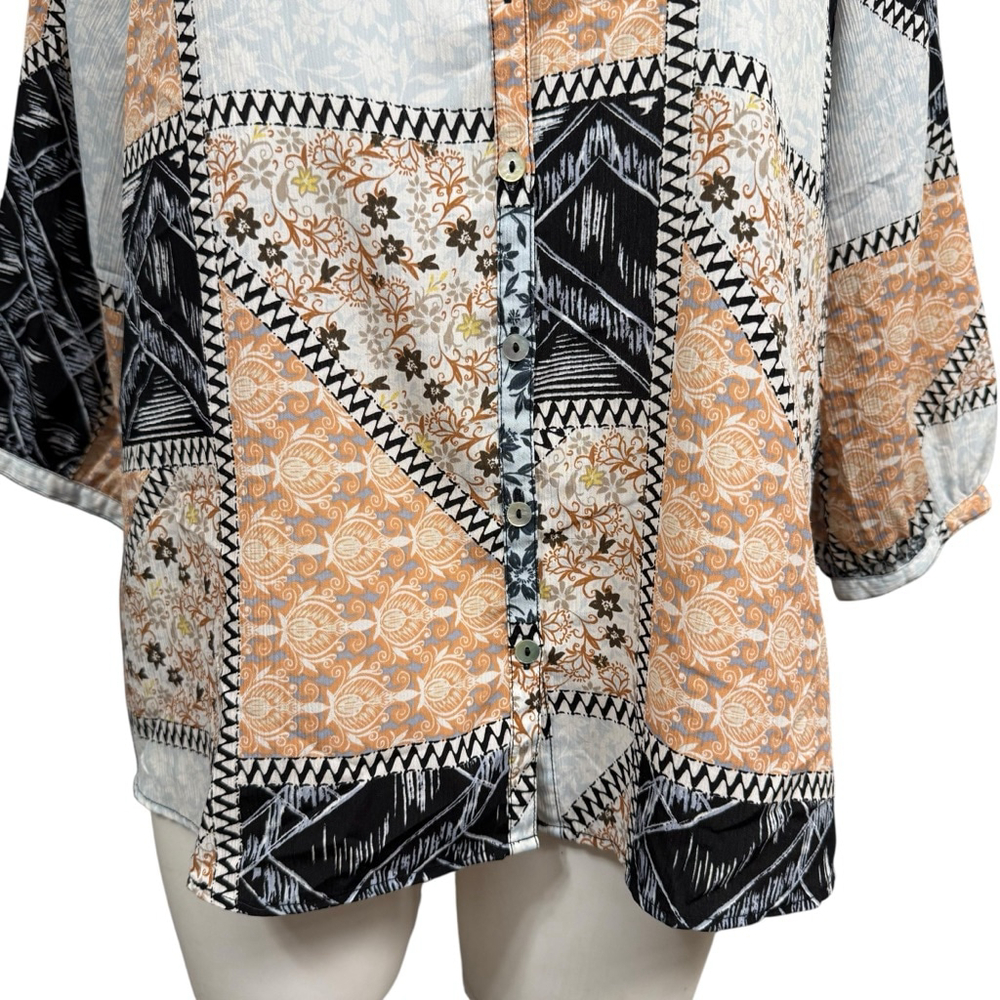 Investments Ii Patchwork Print Button Front Blous… - image 3